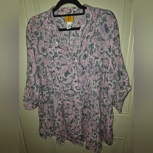 2 For $20 Ruby Rd. Pink and Gray Paisley Blouse